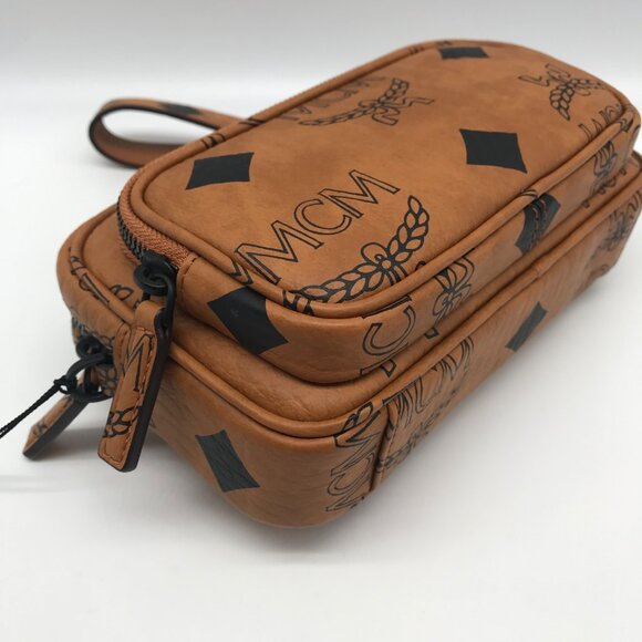 MCM Visetos Cognac Leather Aren Maxi Crossbody Wristlet - NWT - Picture 6 of 12